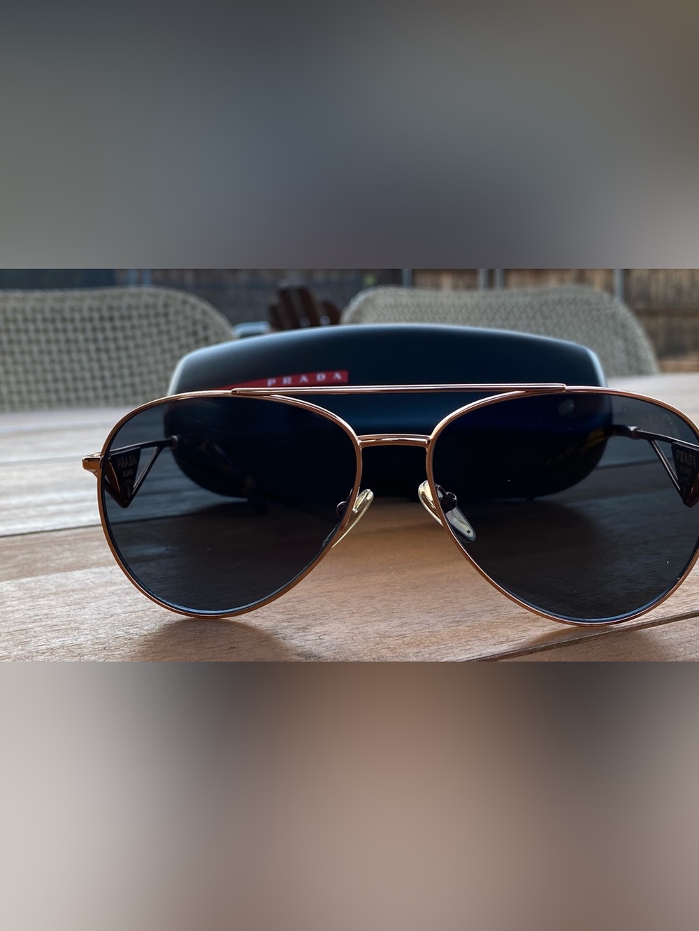 PRADA SPR73Z Sunglasses Aviator Black Lens Gold Metal Frame 140mm